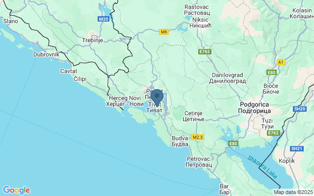 Kaart met locatie Eilanden Tivat